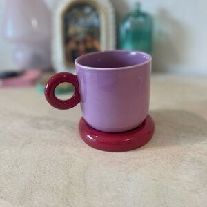 Anthropologie Red and Purple Mug with side dish
